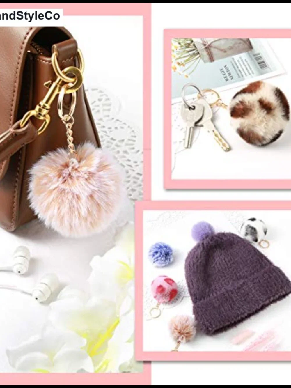 40 Faux Fur Pom Pom Keychains Fluffy Keyrings for Keys & Purses
